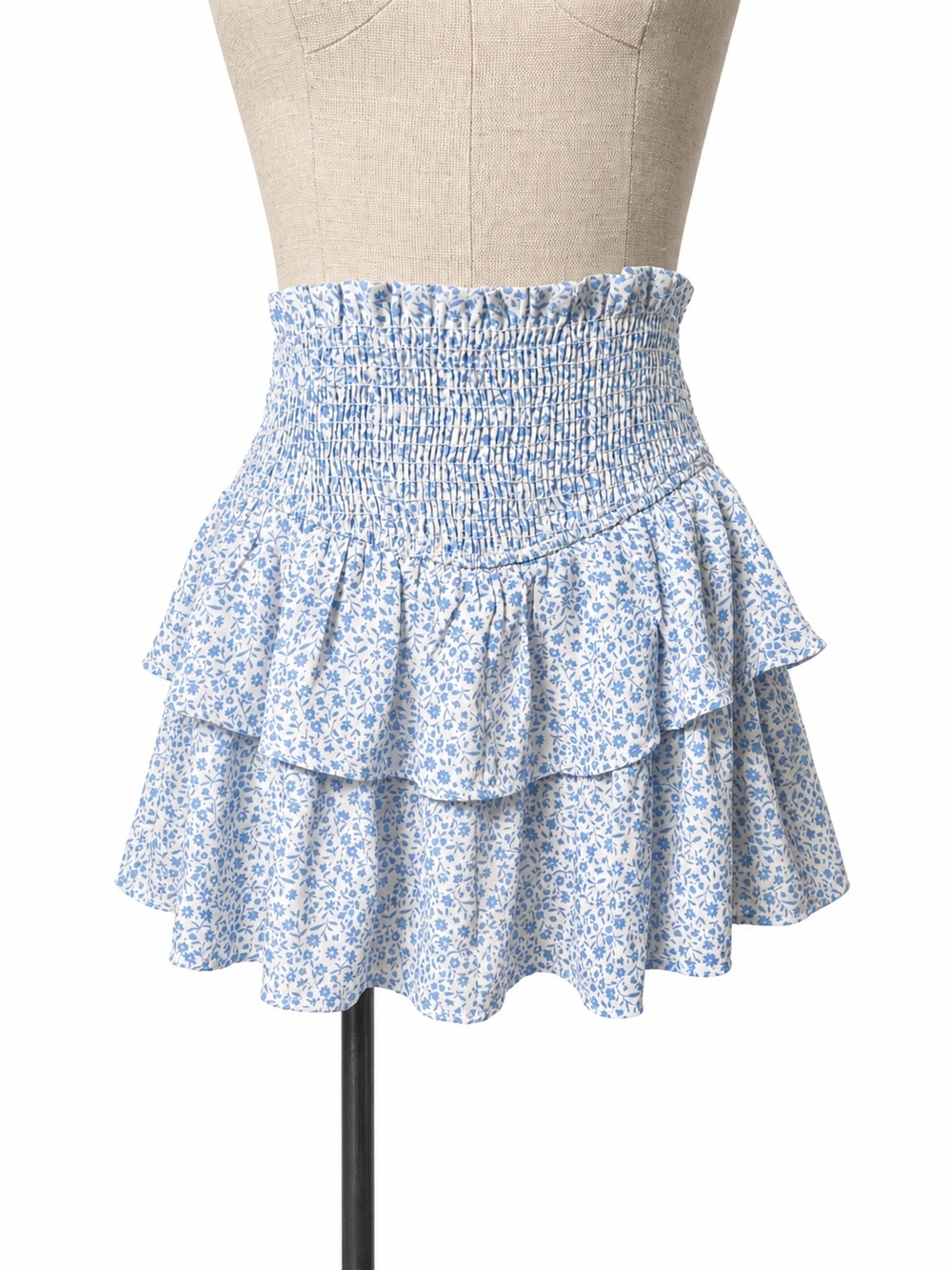 EUC Altar'd State Smocked High-Waist Blue And White Floral Tiered Mini Skort